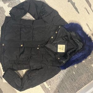 Women's Black Jacket with Blue Fur Trim